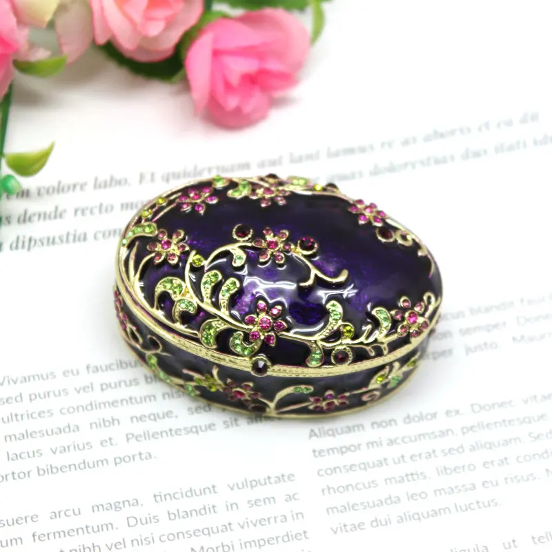 Rhinestone Oval Jewelry Box Enamel Craft Storage Box Jewelry Box Export Wedding Return Gift Birthday Gift