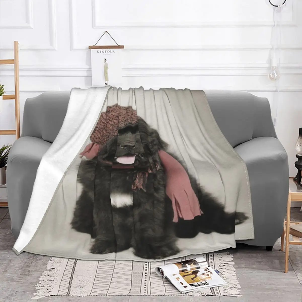 Newfoundland Dog Puppy Warm Blanket Sports Travel Office Throw Blanket Winter Print Custom Plush Bed Cover Sofa Bed Cover