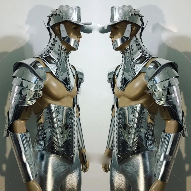 Model Muscle Male Gogo Costume Nightclub Show Singer Dance Costume Ds Future Warrior Technology Catwalk Silver Mirror Armor