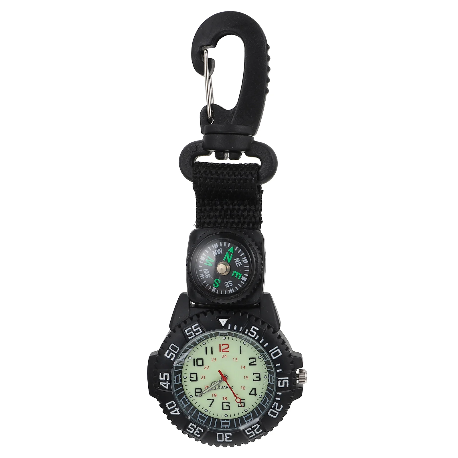 

Nylon Pocket Watch Compass for Backpackers Durable Zinc Alloy Carabiner Hanging Watch Mountaineering Timepiece