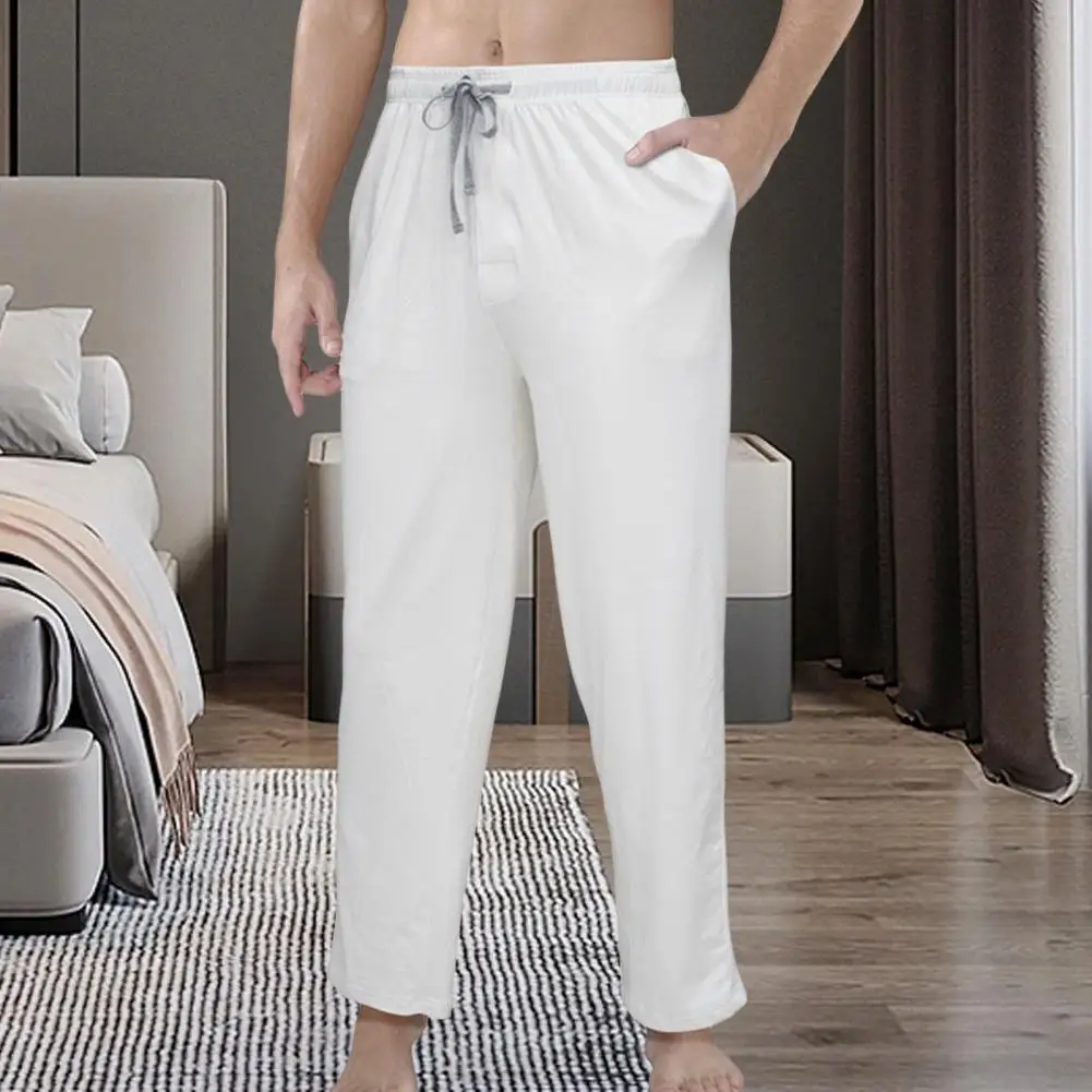 

Pajama Pants Pockets Drawstring Homewear Trousers Male Clothing Men Home Pants Solid Color Elastic Waist Men