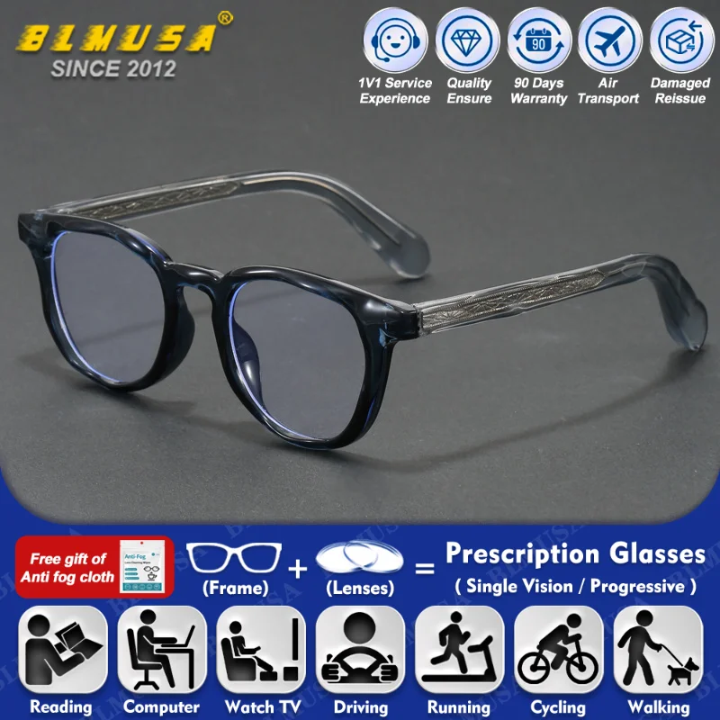 

BLMUSA (XL) Classic Men Myopia Polarized Prescription Reading Glasses Anti Blue Ray Progressive Photochromic Optical Eyeglasses