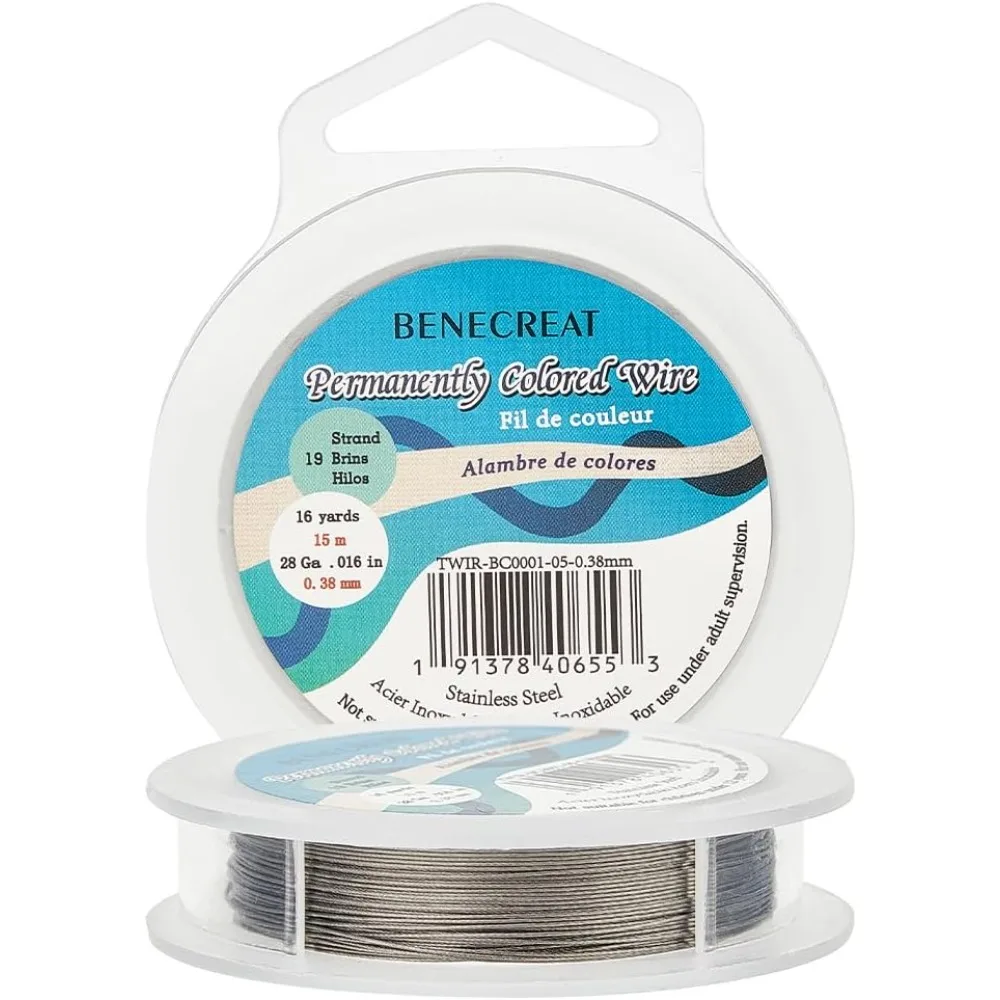 Alambre de cuerda de cuentas de 19 hebras (0,015 pulgadas/0,38mm 49 pies) cuentas de nailon de acero inoxidable para hacer collares y pulseras kit gris claro