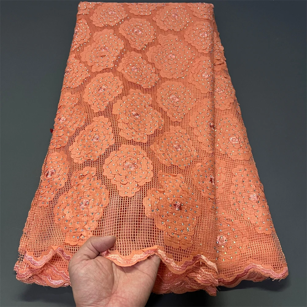 

2025 New African Nigerian High Quality Lace Fabric Embroidered Tulle Net for Wedding Gowns Elegant Bridal Dress Material 5 Yards