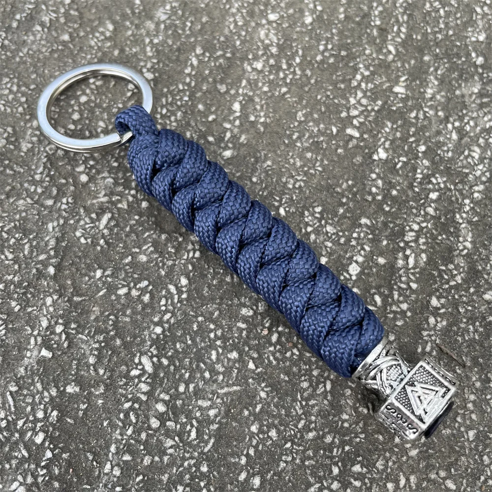 1Pcs Viking Valknut Symbol Rune Mjolnir Thor Hammer Survival Paracord Keychain Scandinavian Jewelry Key Chains For Men