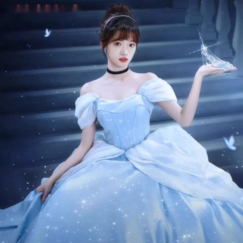 Blue Prom Dress Engagement Jacquard Dress France Vintage Sweet Korean Princess Fairy Dress Evening Party Dress