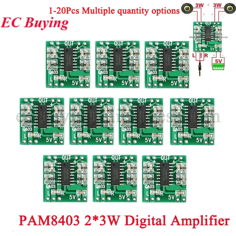 20pcs/1pc PAM8403 Audio 2x3W PAM 8403 Mini Digital Power Amplifier Board for Class D Stereo Audio Amplifier Module 5V Power