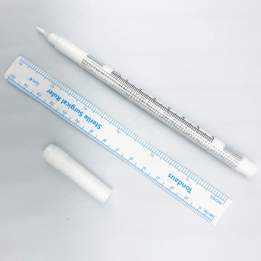 Tattoo Marker Pen with Ruler White Color for Permanent Makeup Tattoo Skin Lip Line Eyebrow Shape Design Microblading Supplies