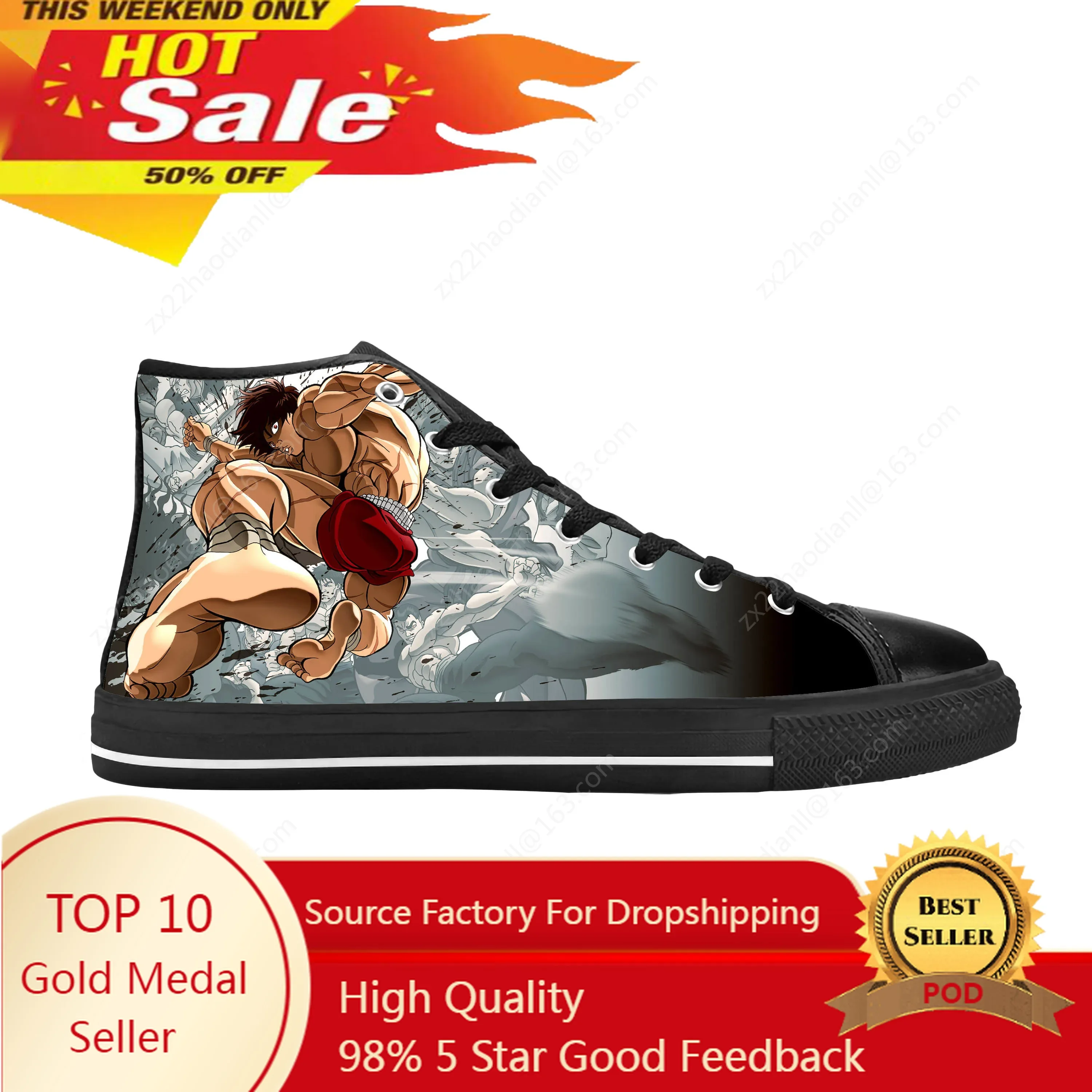 

Japanese Anime Manga Baki Hanma Baki The Grappler Casual Cloth Shoes High Top Comfortable Breathable 3D Print Men Women Sneakers