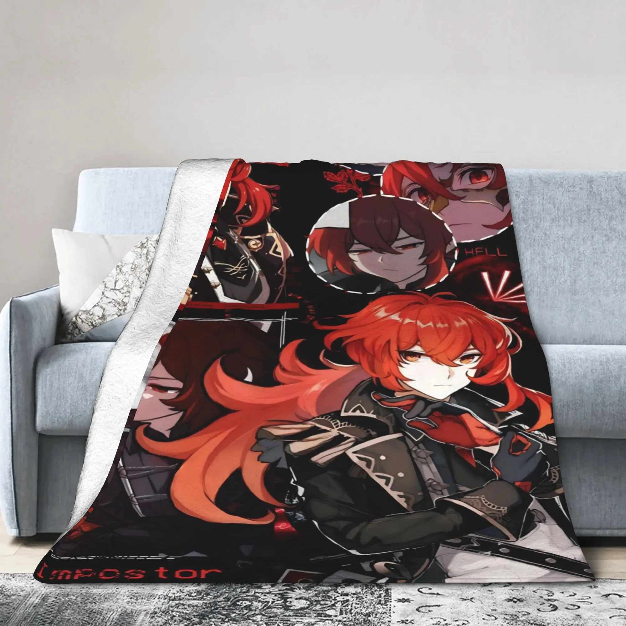 Genshin Impact Diluc Game  Blankets Quality Warm  Throw Blanket Spring Decorative Couch Chair Sofa Bed Comfortable Bedspread