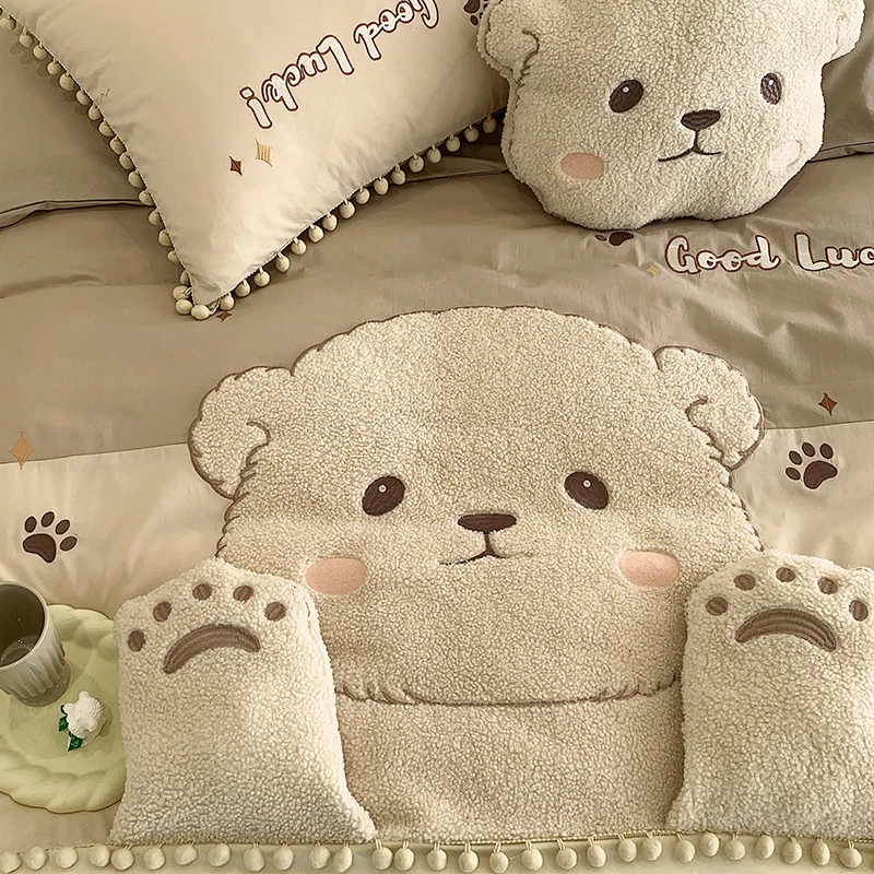 Cute Cartoon Bear Applique Embroidery 100% Cotton Child Bedding Set Single Quilt Cover Bed Comforter Cover Bed Sheet Pillowcases