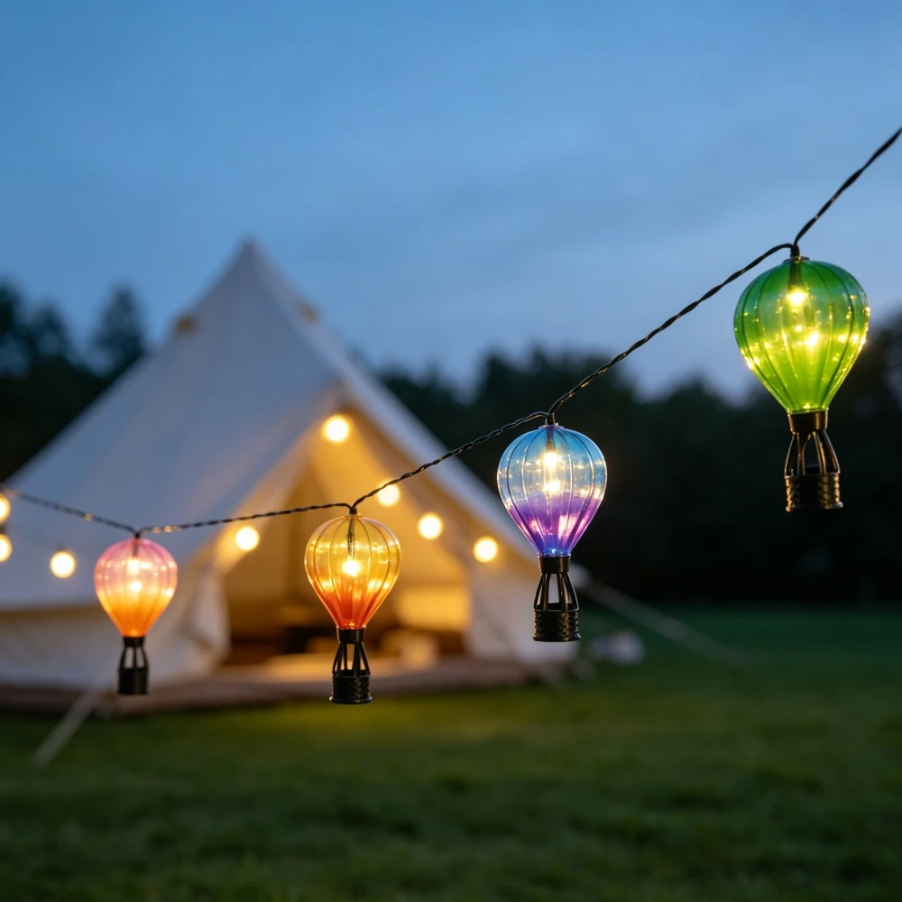 5M10LED Solar Hot Air Balloon LED Light String, Courtyard Patio Landscape Lighting, Hanging Outdoor Waterproof Garden Decoration