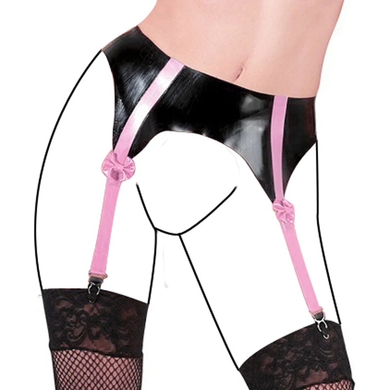 

Mini Black And Pink Sexy Latex Skirts With Bows At Front Short Rubber Garters JC-0040