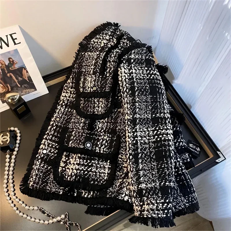 

Pop LVLVUU Lining Plaid Suit Jacket For Women's Blazer Spring Autumn New Quilted Woolen Coat Fashion Niche Retro Baseball Jacket