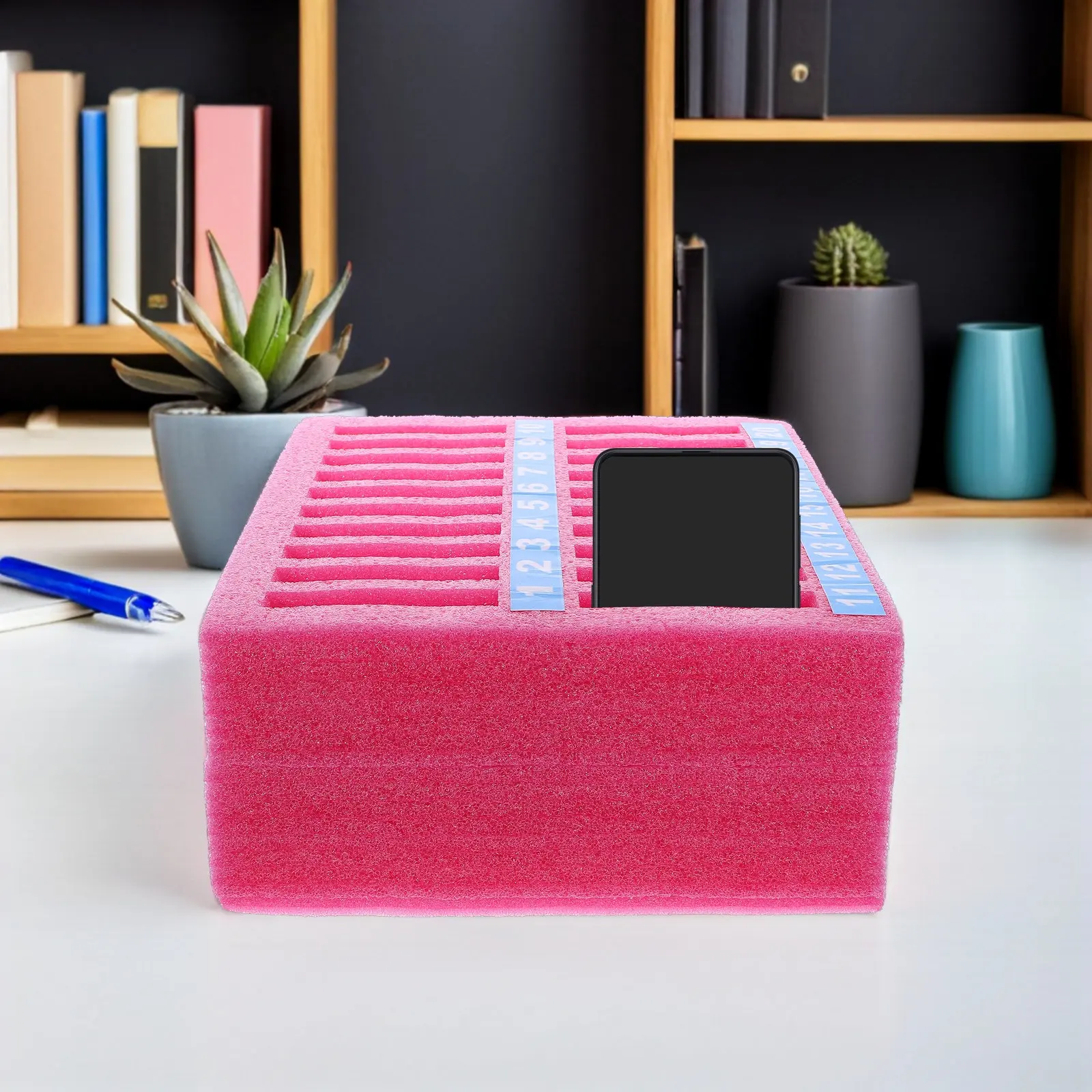 

20 Grid Smartphone Storage Box - Foam Desktop Organizer for Classroom Meeting Room Phone Management Cell Phone Holder Classroom
