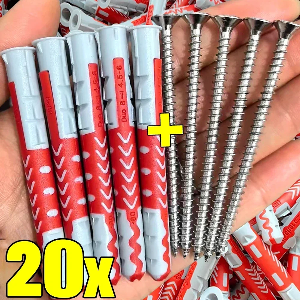 Juego de 1-20 tubos de expansión M8, perno de anclaje de seguridad, tubo de expansión, tubo de nailon, tapones de anclajes de pared hueca, tornillos, sujetador de pared