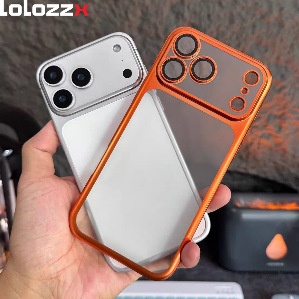 Original Frosted Translucent Case for iPhone 17 16 15 14 13 12 11 Pro Max Air Plating Frame Lens Film Protection PC Clear Cover