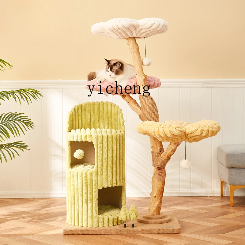 

TQH dopamine cat climbing frame large cat tree jumping platform integrated solid wood shelf villa nest tree hole