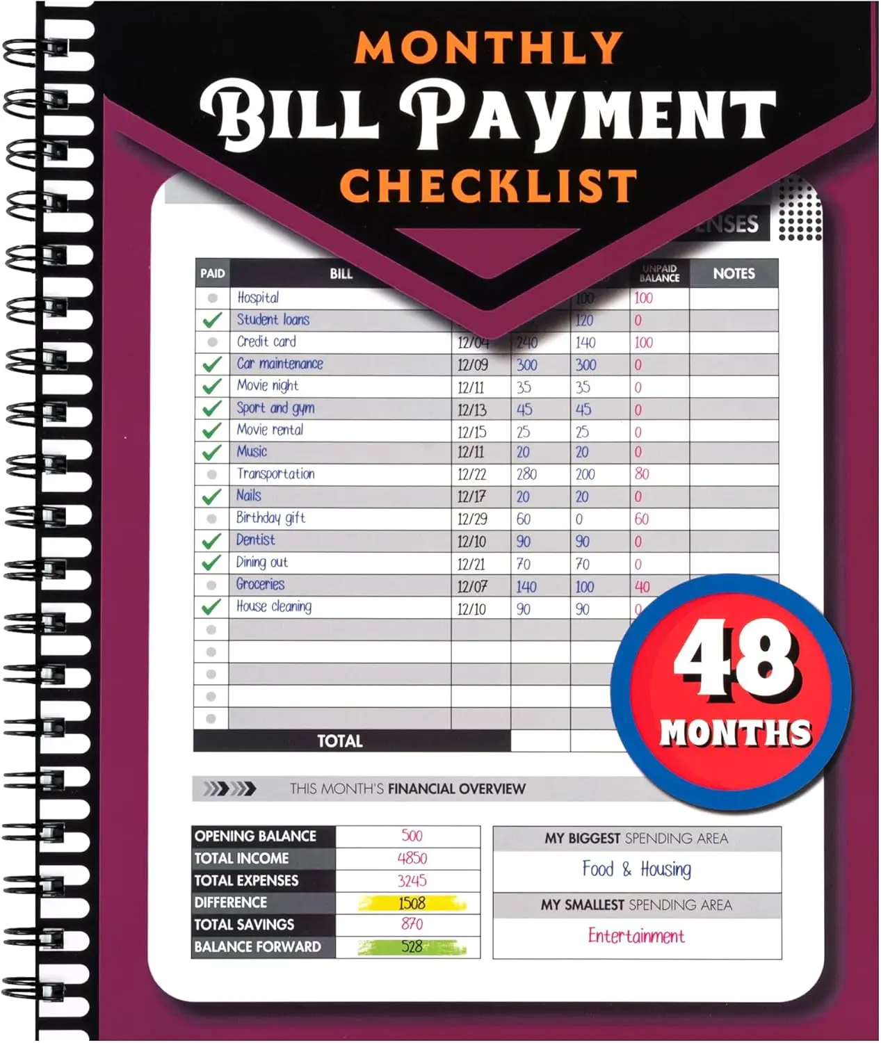 

Monthly Budget Planner 48 Months Bill & Debt Payment Record Book Daily Expense Financial Journal Personal Money Saving Notebook 2025-2026