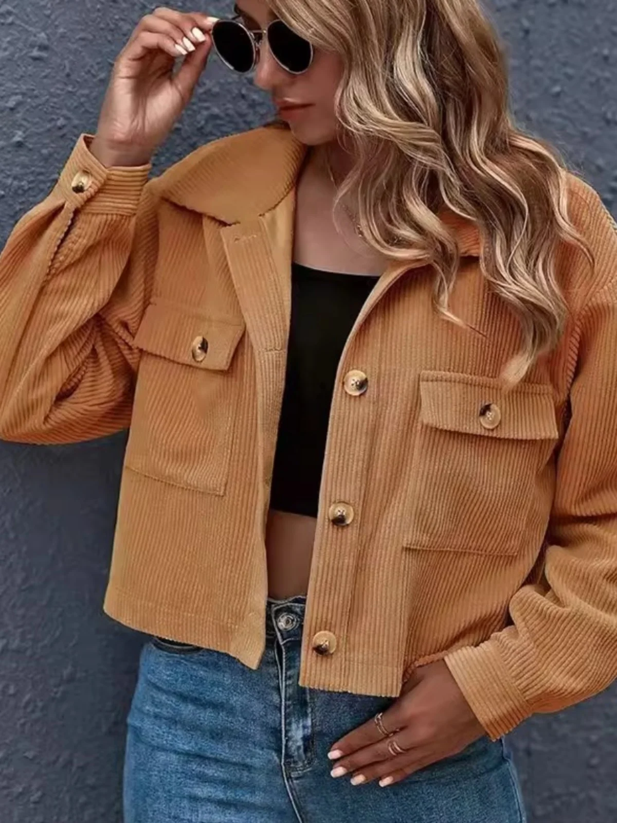 

Single-Button Flip Collar irt Jaet Loose Fit Long Sve ort Coat Pure Color Tagkita Women's Faion Autumn Outerwear