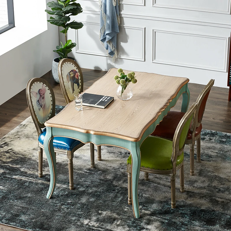 

American solid wood dining table and chair combination retro Mediterranean dining table simple household 4 people French 2024
