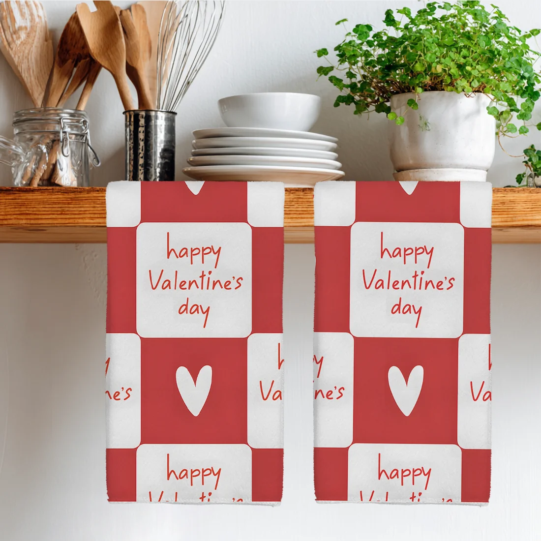2PCS Kitchen Towels Dish Valentine's Day Text Illustration Kitchen Towels Dish Towel Dish Cloths for Kitchen Decor 40x60cm