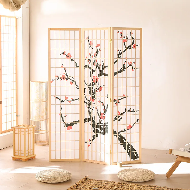 

Japanese-style screen partition entrance folding mobile living room simple modern solid wood screen studio live broadcast