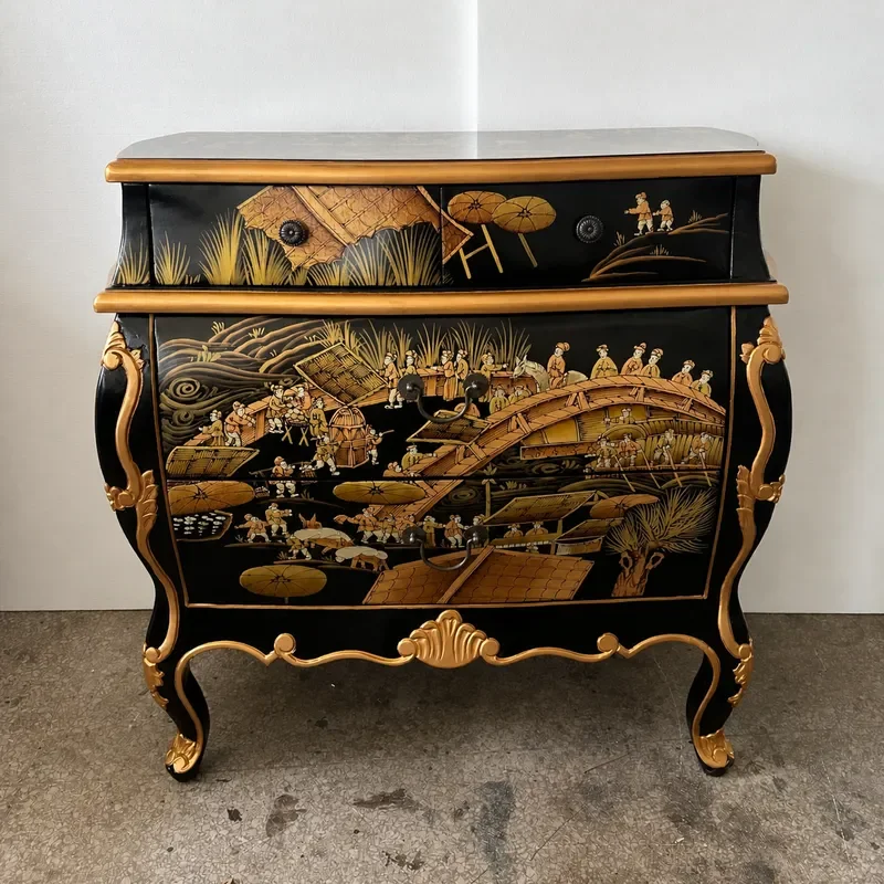 Qingming Shanghe Tu Bucket Cabinet Entrance Storage Hand Painted Gold Stacked Decorative High End Furniture