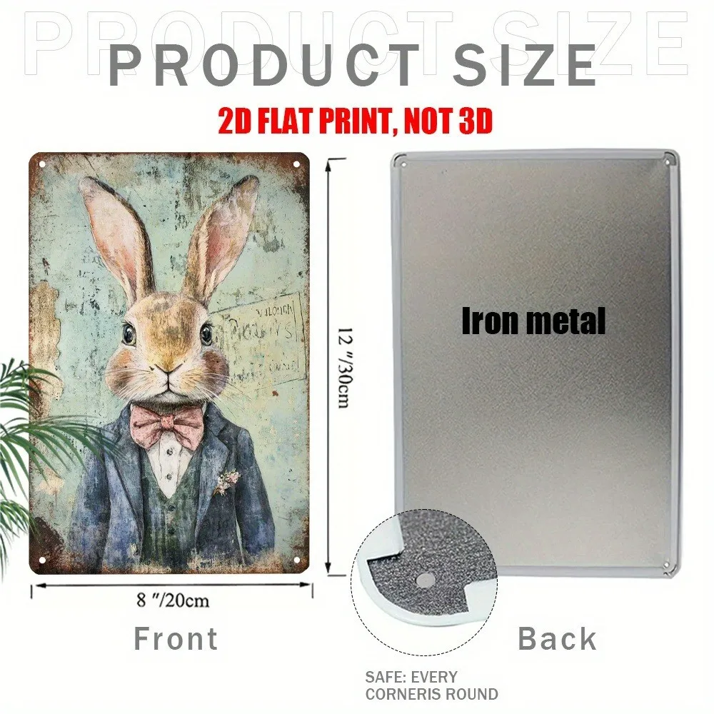 Vintage Tin Sign Rabbit Drawing Printable Bunny Art Cute Nursery Wall Decor 8×12 Metal Sign