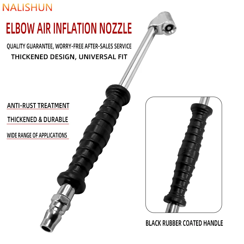 Elbow Dual Head Tire Inflation Rod Lock On Air Chuck Rubber Handle Quick Connect Nozzle For Car Motorcycle Truck Tire Inflation