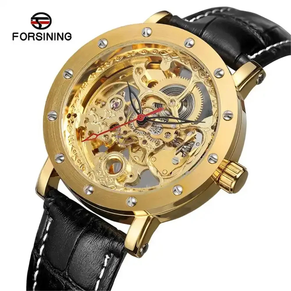 Forsining 205L Luxury Men\'s Automatic Factory Business Mechanical Watch Leather Skeleton Hollow Clock Waterproof Discount