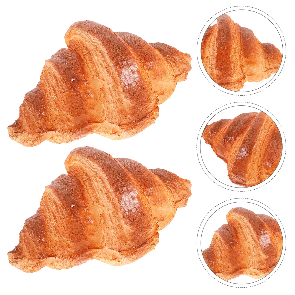 

2Pcs PU Croissant Props Realistic Fake Bread Rolls for Bakery Ambiance Enhancement Kitchen Shelf Display Wedding Event Decor