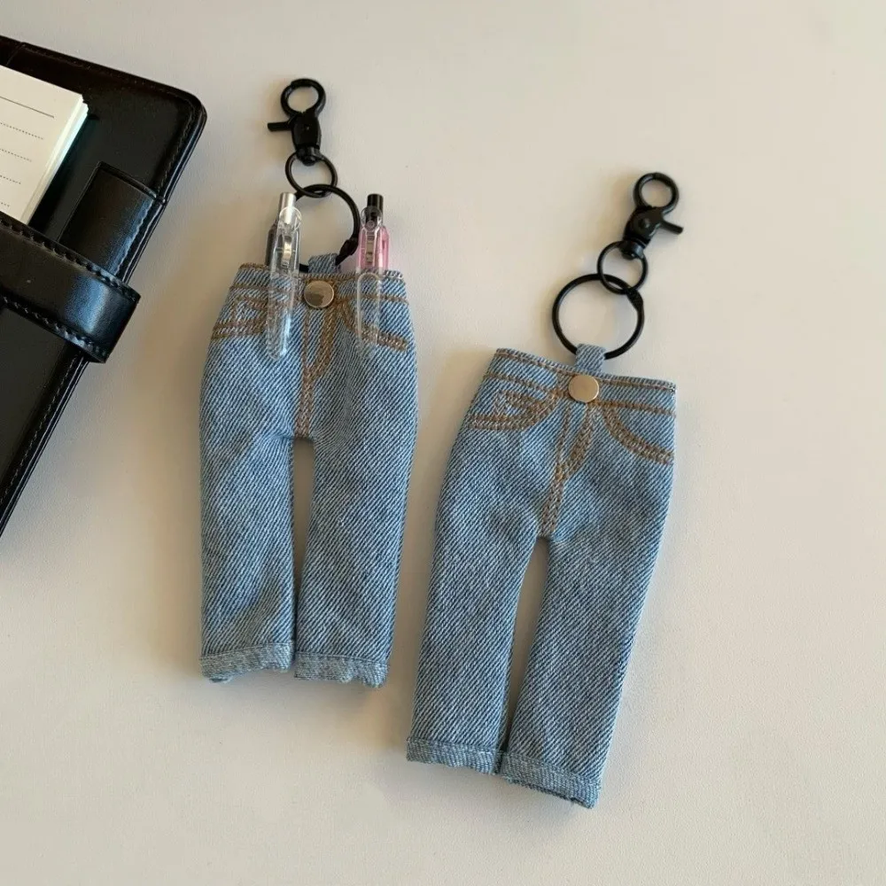 Pen Ledger Decoration Mini Jeans Pen Holder Keychain Pen Storage Accessories Pen Clamp Denim Pendant Keyring Insert Pencil Loop