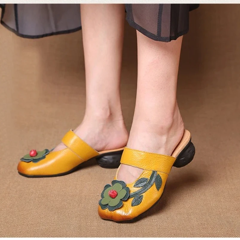 

2025 женские тапочки из натуральной кожи, летняя обувь на платформе для женщин, модные уличные тапочки больших размеров