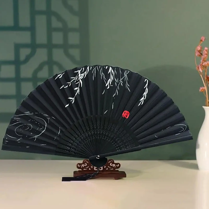 1pcs - Chinese style black vintage hand fan folding fan Chinese dance party folding fan