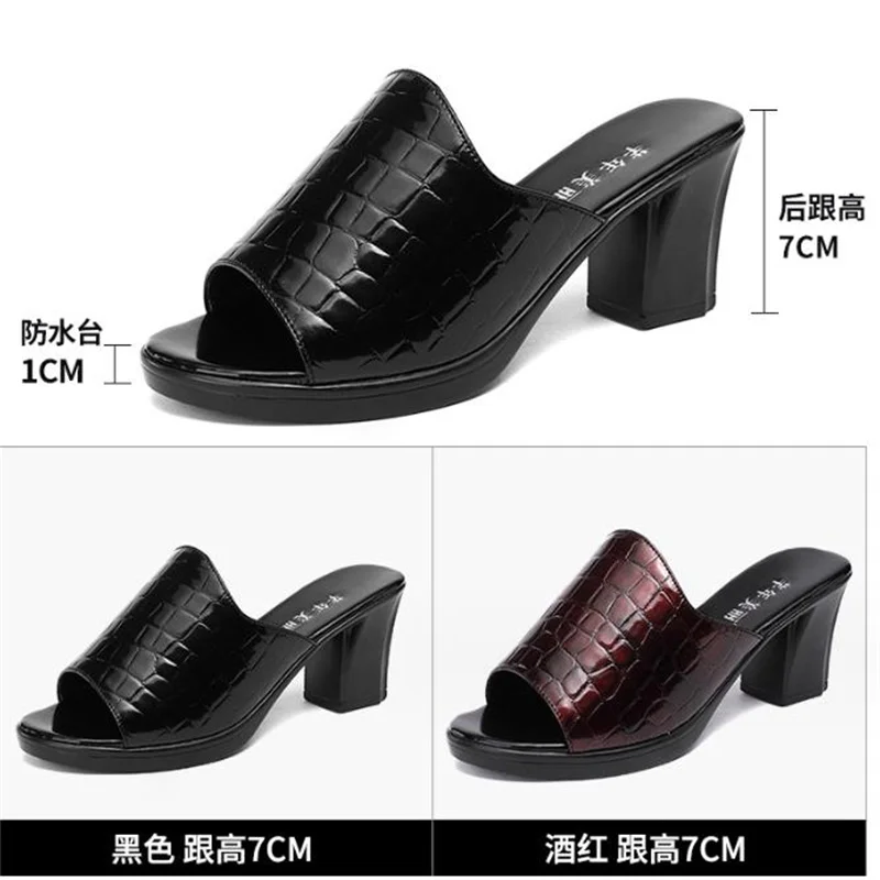 5cm 7cm Women Slipper\'s Ladies Summer Slippers Shoes Women High Heels Fashion Platform Summer Shoes Genuine Leather Beach shoes