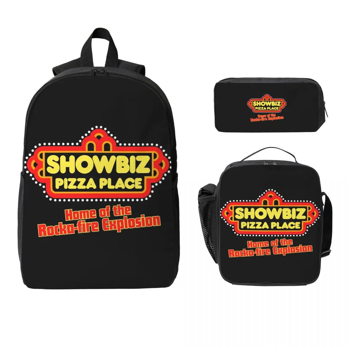 

Showbiz Pizza Place Ретро ресторанный дизайн Рюкзак Студенческий рюкзак для мальчиков и девочек Школьная сумка 3 шт. Изолированная сумка для обеда Пенал