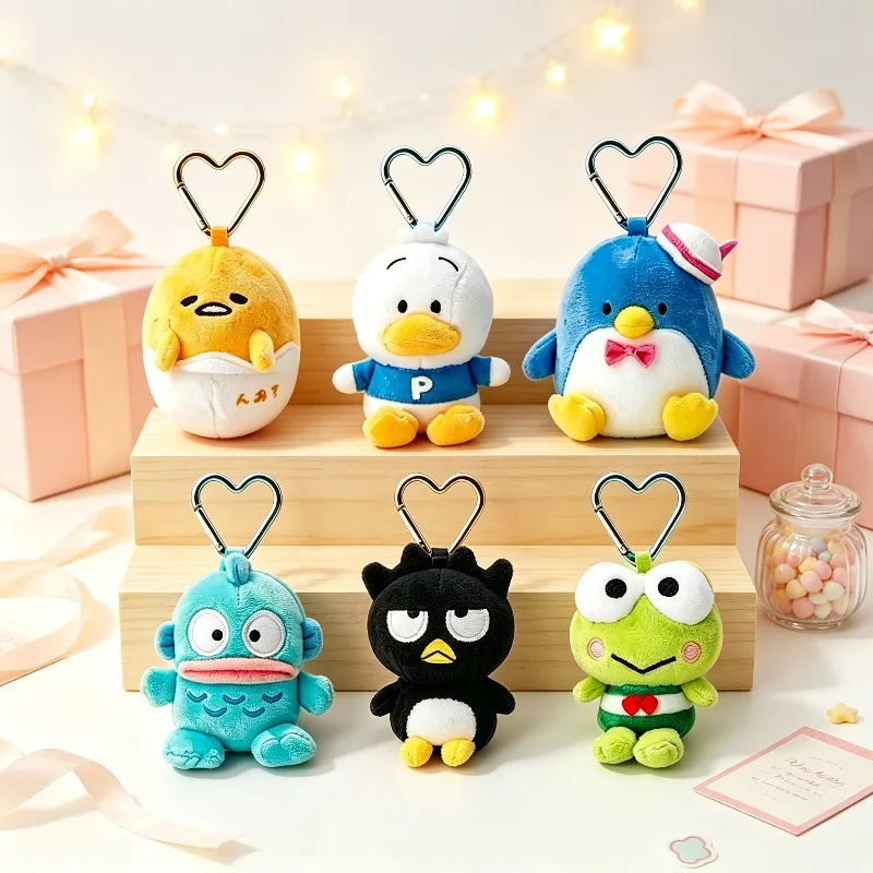 Kawaii Sanrios Gudetama Sam Gudetama Ahiru no Pekkle Plush Doll Keychain Hangyodon keyring My Melody Stuffed Backpack Pendant