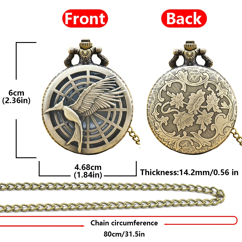 Винтажные бронзовые стимпанк белые крылья журавля резные кварцевые карманные часы ожерелье кулон цепочка для часов мужская женская цепочка подарок