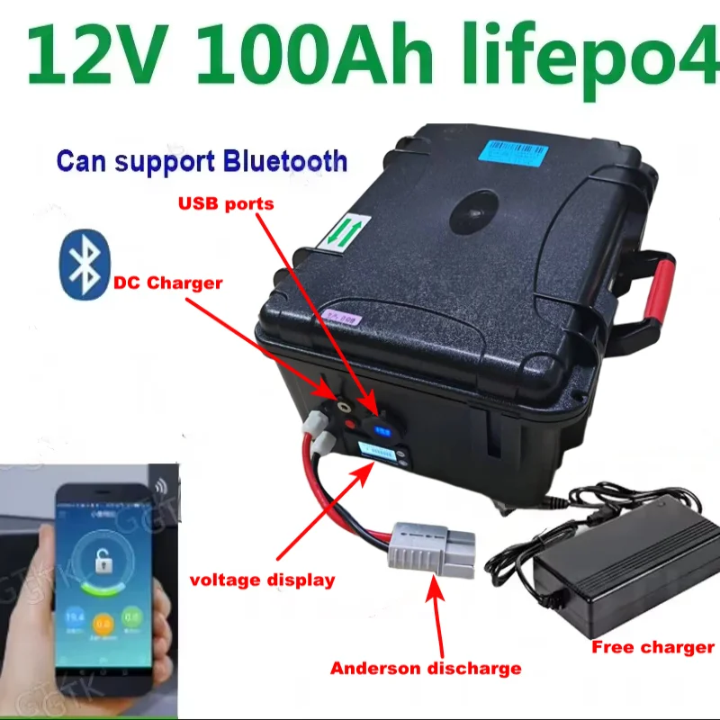 Gtk 12V 12.8V 100AH lifepo4 リチウム電池パック電源 Bluetooth対応