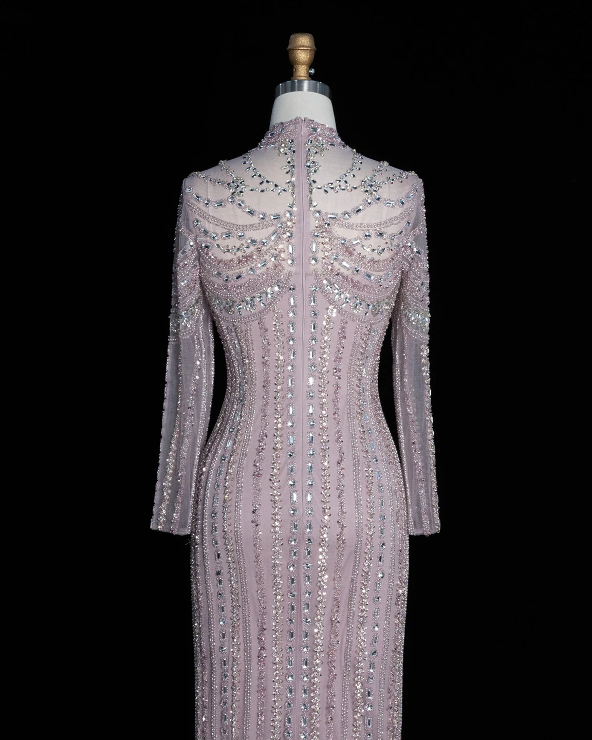 Sharon Said Abendkleid Elegantes Meerjungfrauenkleid mit hohem Halsausschnitt, Tüll, langen Ärmeln, Kristallen, Dubai, formelle Party, Hochzeitskleider SS195, maßgeschneidert – Detail 14