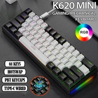 Mini teclado mecánico para juegos K620, 61 teclas RGB Hotswap tipo C, teclado para juegos por cable, teclas PBT, teclados ergonómicos 60%