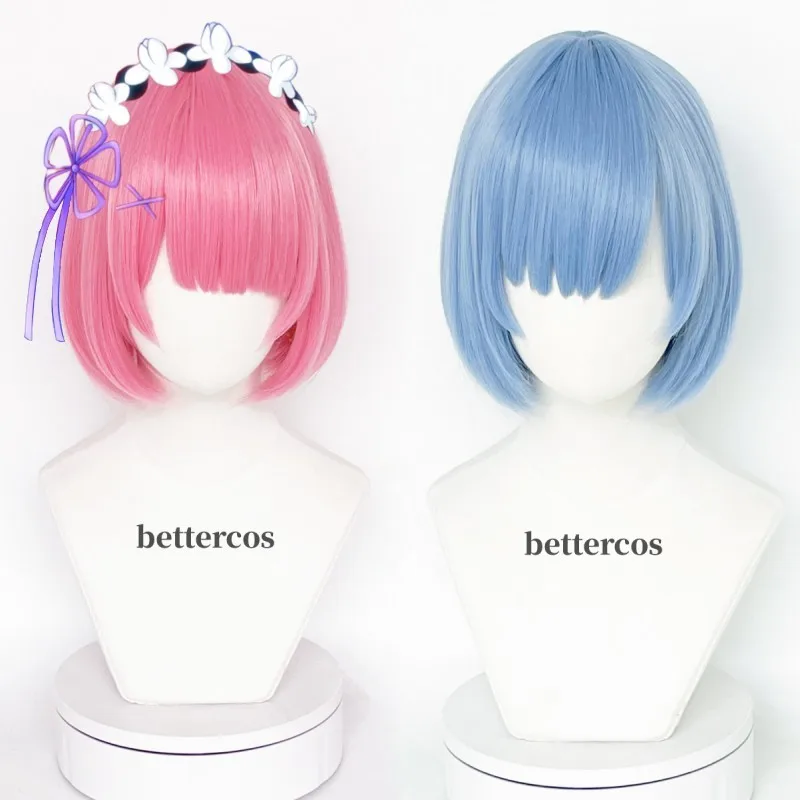 

Anime Re：Life in a different world from zero Rem Ram Cosplay Wig 30cm Heat Resistant Synthetic Hair Halloween Wigs + Wig Cap