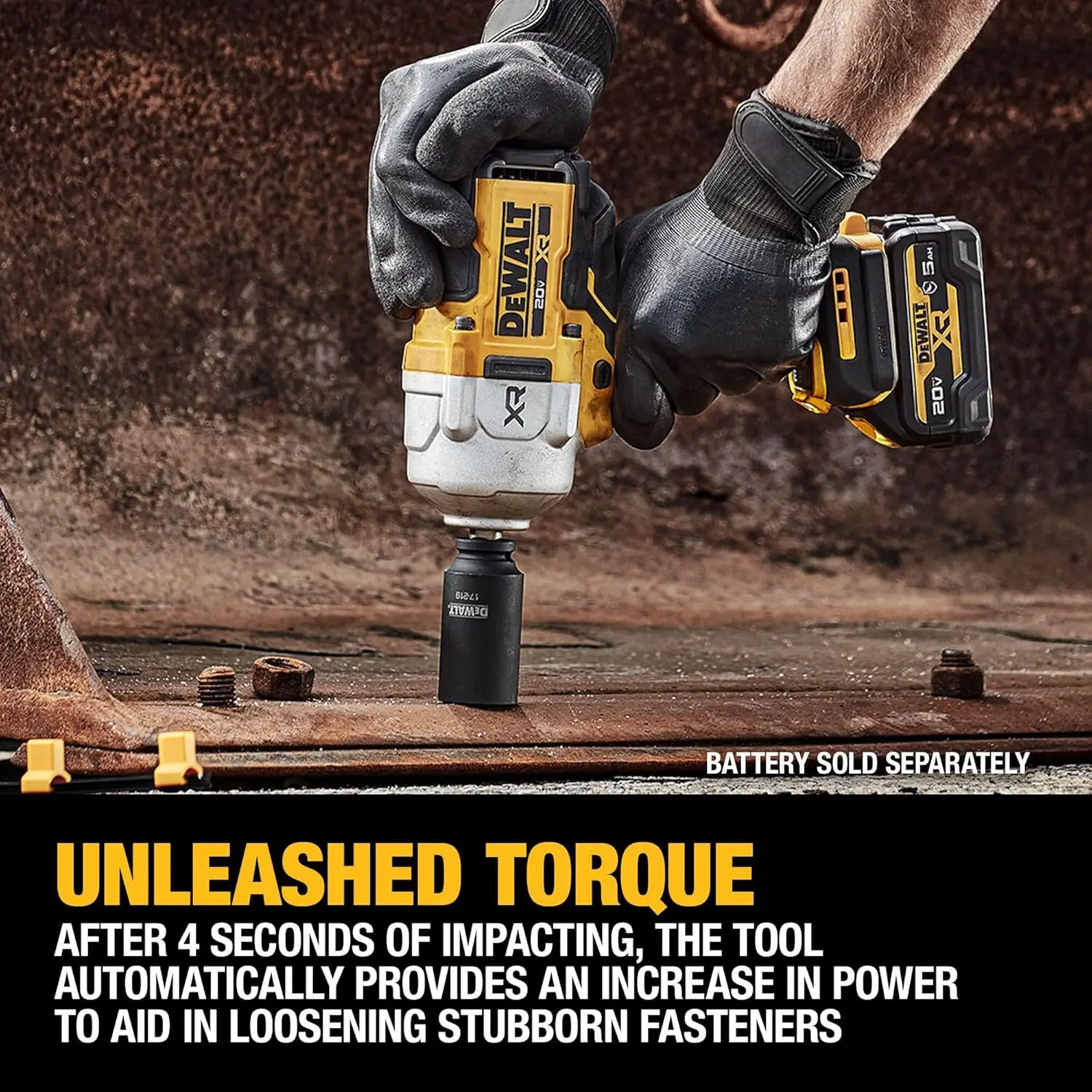 

DEWALT 20V MAX Cordless Impact Wrench, 1/2" Hog Ring, High Torque, Brushless, Bare Tool Only (DCF961B)