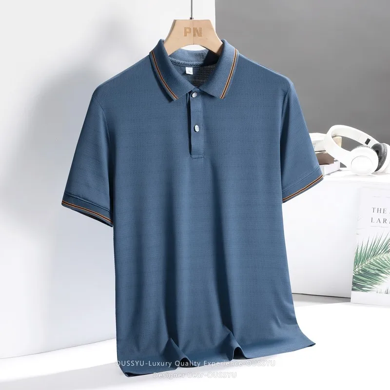 Men Summer Polo Shirt Short Sleeve Half Zipper Breathable Cool Touch Solid Color Button Dad Style Business Casual Lightweight