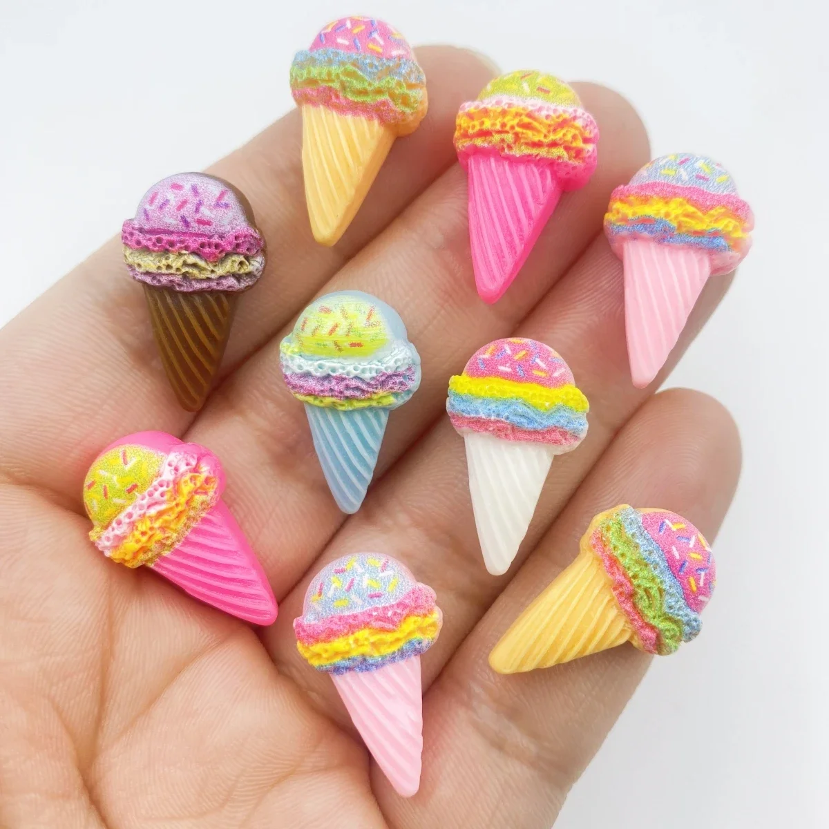 20PCS cute cone ice cream flat back resin figurine DIY scrapbook bow accessories home crafts