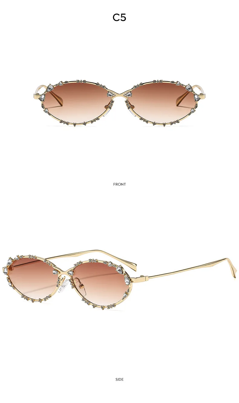 Neue Luxus-Diamant-Sonnenbrille für Damen und Herren, Ovale Strass-Sonnenbrille, Trendige Personalisierte Metallrahmen-Fahrbrille – Detail 18