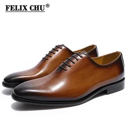 Scarpe eleganti Oxford da uomo con taglio intero in vera pelle classica scarpe formali da uomo fatte a mano da ufficio firmate in tinta unita