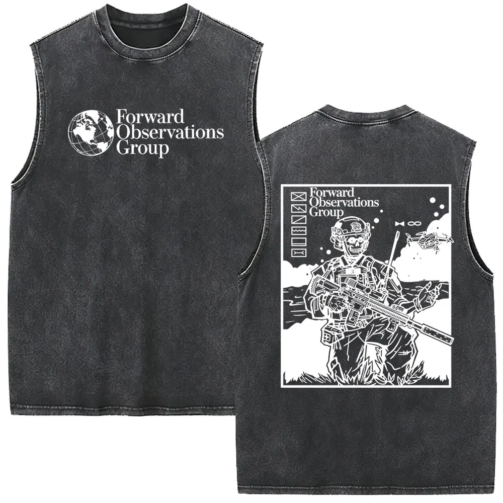Forward Observations Group Vintage Washed Tanktops Skelett Ärmellose Weste T-Shirt Herrenmode Oversized Rundhals-Streetwear – Detail 5