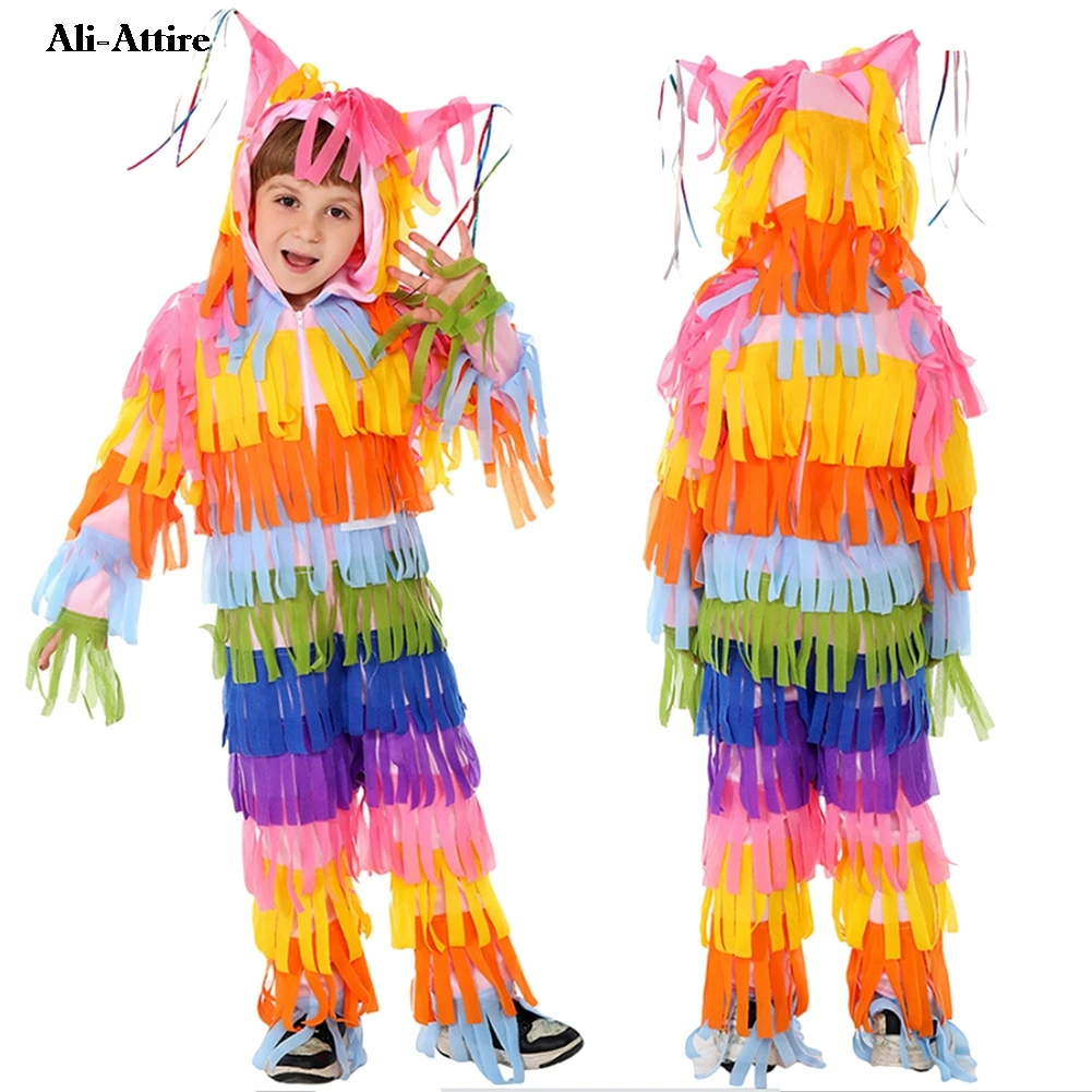 Mono de Cosplay piñata de tela multicolor para niñas y niños, disfraz de fiesta, juego de rol, disfraz de Halloween para niños, trajes de Carnaval